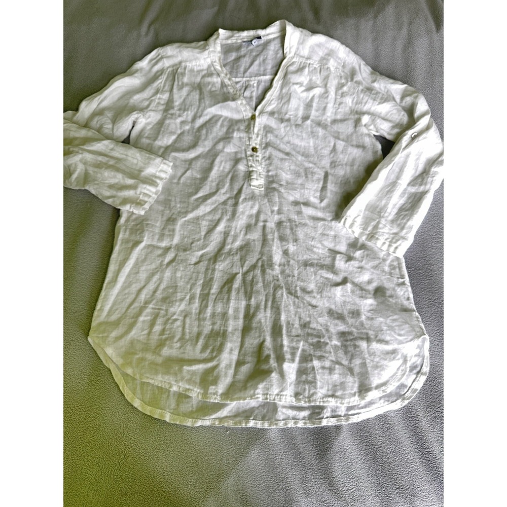 Rosemarine Linen Shirt Womens Medium Tunic Collar Coastal 3/4 Sleeves Boho